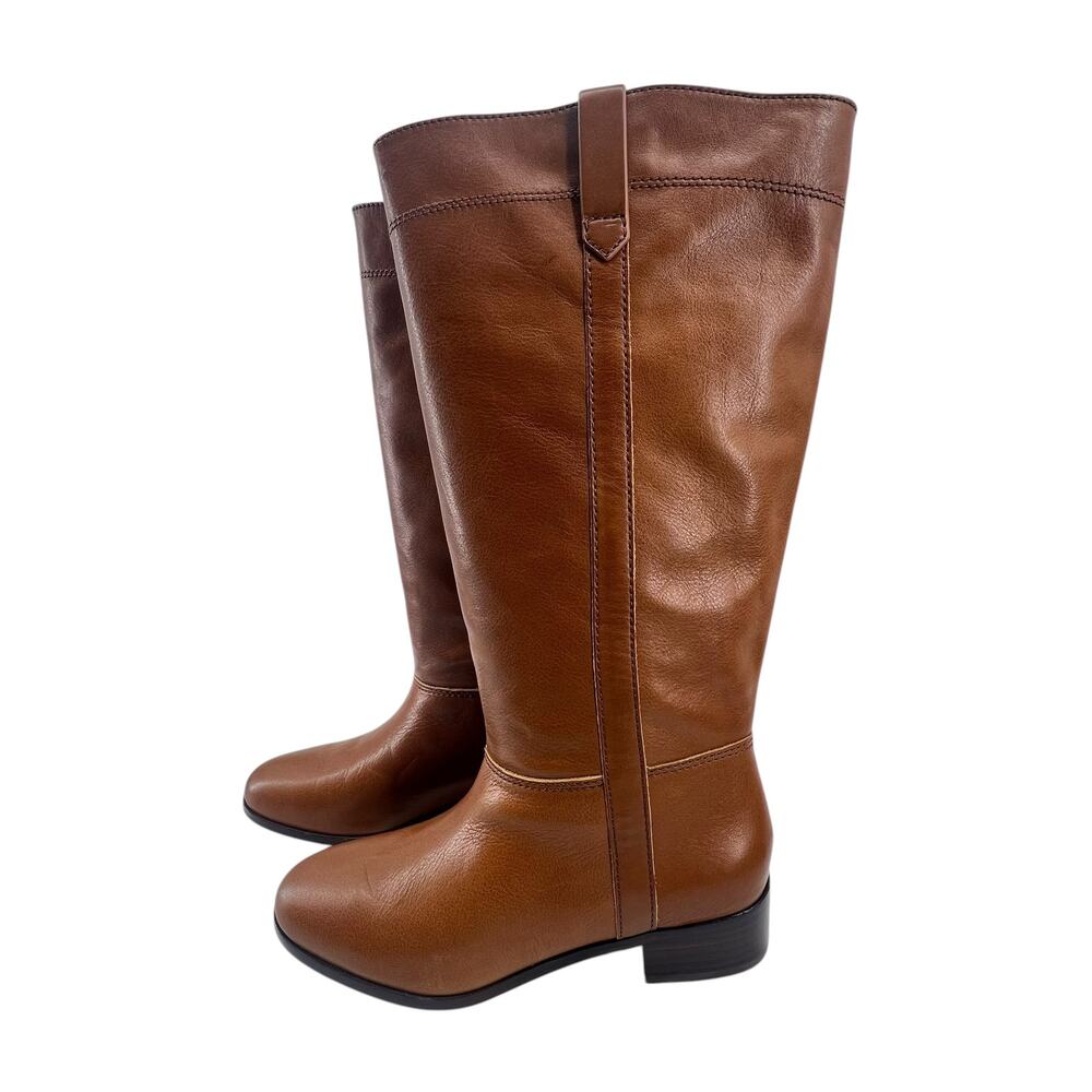 Veronica Beard Dwyer Knee High Riding Boot Size 8 Leather Wide Calf Tall Brown - Picture 2 of 6